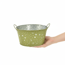 Artikel Metallschale mit Sternen und Griffen Grün Ø20cm H11,5cm