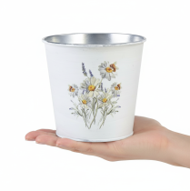 Artikel Blumentopf Metall Übertopf Weiß Blumen 12,5cm H11,5cm
