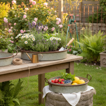 Artikel 2er-Set Oval Metall Dekoschalen mit Henkel, Vintage Rostoptik, Vielseitig Einsetzbar – Ideal für Floristik und stilvolle Deko