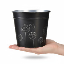 Artikel Blumentopf Schwarz Silber Übertopf Metall Ø12,5cm H11,5cm