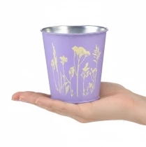 Artikel Blumentopf Metall Übertopf Lila Blumen Ø10cm H10,5cm
