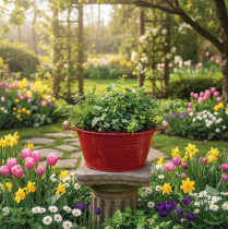 Artikel Deko Schale mit Griffen Metall Blumenschale Rot Ø29cm H14,5cm