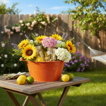 Artikel Deko Schale mit Griffen Metall Orangebraun Ø29cm H14,5cm