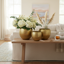 Artikel Deko Vasen Messing-Optik Metallvasen Ø18/15/12,5cm 3er-Set