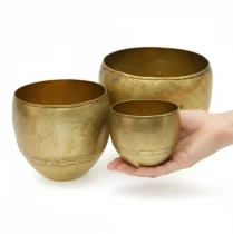 Artikel Deko Vasen Messing-Optik Metallvasen Ø18/15/12,5cm 3er-Set
