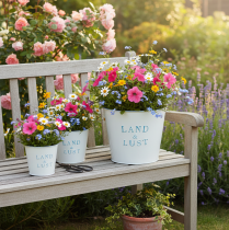 Artikel Blumentopf Weiß, Blau Übertopf Metall Frühling Ø17cm H15,5cm