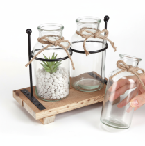 Artikel Flaschenvase Glas Holz Vintage Retro Deko Tischdekoration 23x12x19,5cm
