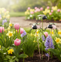 Artikel Blumenstecker Marienkäfer Metall Grün Rosa Dekoration 6er Set