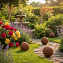Artikel Gartenkugeln aus Metall Rostoptik 10 cm 4er-Set dekorative Outdoor-Deko