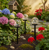 Artikel Gartenleuchte Kugelleuchte Set mit Erdspieß aus Kunststoff 36 cm Höhe 4 Stück