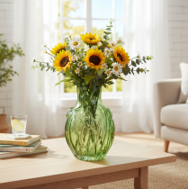 Artikel Glastulpenvase 22,5 cm mit geprägtem Tulpendesign in Grün für stilvolle Dekoration