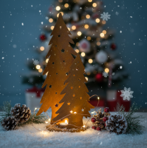 Artikel Windlicht Tannenbäume, Metalldeko in Edelrost, Weihnachten H46cm B25,5cm