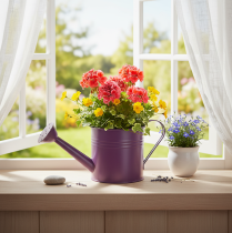 Artikel Deko Gießkanne Lila Metall Übertopf Blumengeschäft &amp; Eventdekoration Ø13,5cm H12,5cm