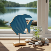 Artikel Handgefertigte Holzfisch Figur aus Mangoholz in Blau 22cm – Deko für maritime Gestaltung