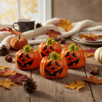 Artikel Deko Kürbis Keramik 8cm orange-grün für Innenraum Herbst und Halloween