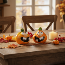 Artikel Dekofigur Kürbis aus Keramik, 6 cm, orange-grün, 2er-Set, für Innenbereich