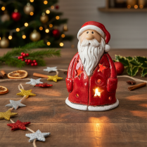 Artikel Nikolaus Teelichthalter Keramik 15cm rot mit Sternen für Tischdekoration
