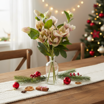 Artikel Christrose künstliche Blumen aus Seidenstoff, 30 cm, 4 Stiele, rosa und grün