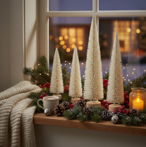 Artikel Tannenbaum Dekobaum mit Holzfuß 40 cm Weißgrau 3 Stück für Innenbereich