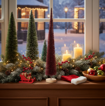 Artikel Deko Tannenbaum schlank aus Draht und Kunststoff 60cm auf Holzsockel rot