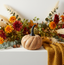 Artikel Holz Kürbis Natur Schwarz mit Stil aus Metall - Herbstliche Deko Ø12cm H13cm