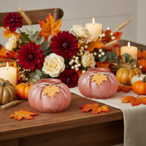 Artikel Windlicht Glas Kürbis Teelichtgefäß gefrostet 16cm Herbstdeko 2er Set