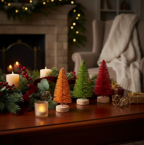Artikel Künstlicher Tannenbaum mit Holzfuß 16cm 6er-Set Grün/Rot/Orange für Innenbereich