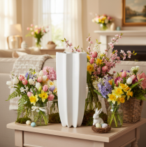 Artikel Keramik Blumenvase geriffelt Weiß 38cm für Trocken- und Kunstblumen