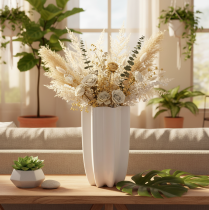 Artikel Keramikvase geriffelt 24 cm weiß für Trockenblumen und Kunstblumen