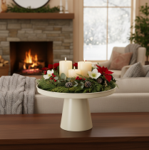 Artikel Dekotablett rund Metall Creme 30 cm mit Fuß für Indoor-Dekoration