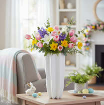 Artikel Keramik Blumenvase geriffelt Weiß 38cm für Trocken- und Kunstblumen