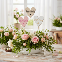 Artikel Herzstecker aus Holz mit Schriftzug "Für Dich" 31 cm, Natur, Rosa, Weiß, 12 Stück