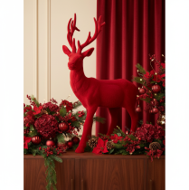Artikel Dekofigur Hirsch stehend 85cm Rot Beflockt Innenbereich