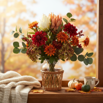 Artikel Kunstblume Protea Leucadendron Kunststoff 65cm Creme Gelb Orange Set 3St Innenbereich