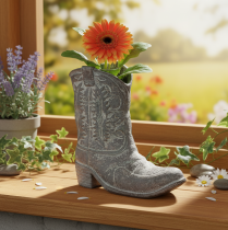 Artikel Deko Cowboy-Stiefel Pflanzschuh Polyresin 24cm Grau