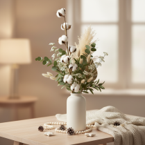 Artikel Künstlicher Baumwollzweig mit 8 echten Blüten 78 cm Braun-Weiß für Innenbereich
