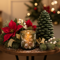 Artikel Glas-Windlicht mit Tannenzweig-Motiv 8cm Gold-Innenseite 2er-Set