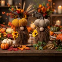 Artikel Herbstfigur Kürbiswichtel 16 cm Stoff Orange und Braun 2er-Set