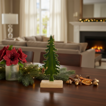 Artikel Deko-Tannenbaum aus Metall mit Holzsockel, 26 cm, grün/Naturholz
