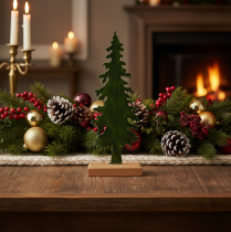 Artikel Tannenbaum-Figur Metall 36cm grün mit Holzsockel für Innenbereich
