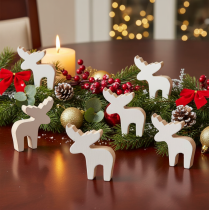 Artikel Holz-Elchfigur Weiß Natur 6cm stehend Streudeko Set 8 Stück