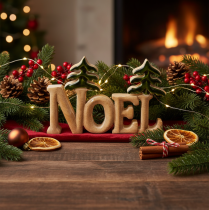 Artikel Holz-Weihnachtsdeko Aufsteller Noel mit Tannen 18 cm für Innenbereich