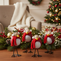 Artikel Deko Vogel-Figuren Set Holz Metall 11 cm Rot Weiß Schwarz Wintermotiv 4 Stück