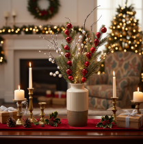 Artikel Künstlicher Tannenzweig mit roten Weihnachtskugeln 48cm 2er-Set