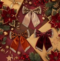 Artikel Schmuckschleife mit Leopardenmuster und Metallclip 20 x 18 cm 3er-Set
