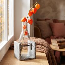 Artikel Glasvase mit Holzständer Grau 20cm für Dekoration und Floristik