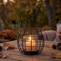 Artikel Gartenlaterne Schwarz Metall mit Windlicht Ø14cm H12,5cm