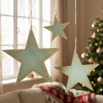 Artikel Holzsterne zum Aufhängen Fensterdeko Mint Gold 12/20/26cm 3er-Set