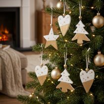 Artikel Weihnachtsschmuck Holz Stern Baum Herz 6 St Weiß Gold Deko Anhänger