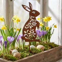 Artikel Gartenstecker Rost Hase Blumenmuster Gartendeko Ostern 9×15cm